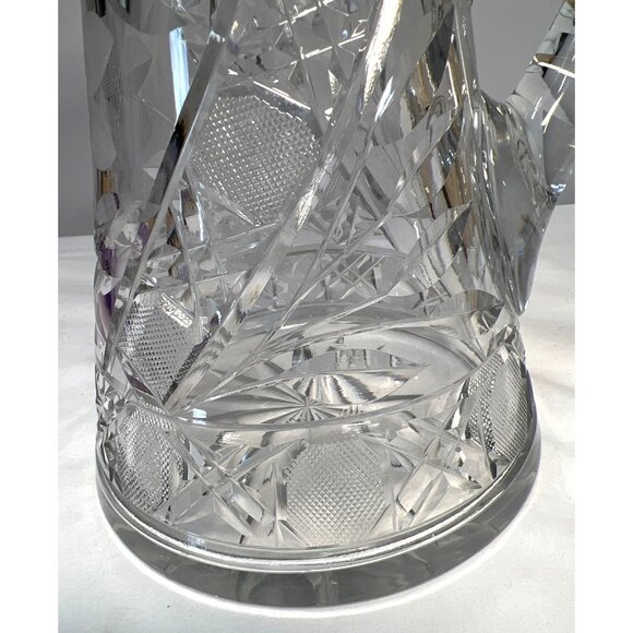 Antique Cut Crystal Glass Pitcher With Intricate Pattern & Handle Beautiful Heav - Picture 3 of 8
